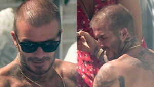 Beckham lộ đầu hói, thân mật với gái lạ bên hồ bơi