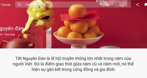 Trang Google xu hướng về Tết Nguyên đán dành riêng cho Việt Nam. Nguồn: Google
