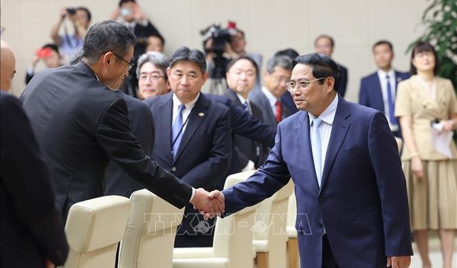 Thủ tướng Phạm Minh Chính tiếp Đoàn đại biểu Uỷ ban Kinh tế Nhật - Việt. Ảnh: Dương Giang-TTXVN