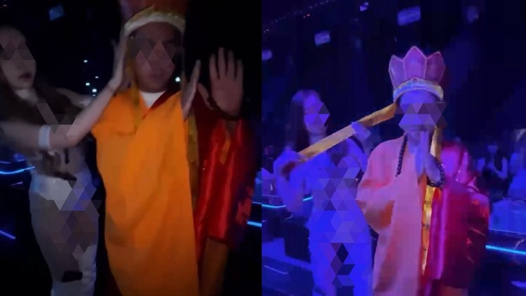 Sự việc người đàn ông mặc trang phục Phật giáo nhảy nhót cùng những vũ nữ ăn mặc khêu gợi xảy ra vào tối ngày 6/4/2024 tại quán bar có tên H2 Club (khu đô thị Đồng Văn Xanh, phường Duy Hải, thị xã Duy Tiên, tỉnh Hà Nam). (Ảnh cắt từ clip).