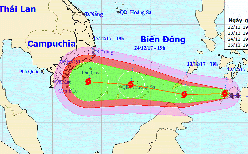 Tembin được đánh giá là một cơn bão mạnh với mức độ rủi ro cấp 3. Ảnh: NCHMF