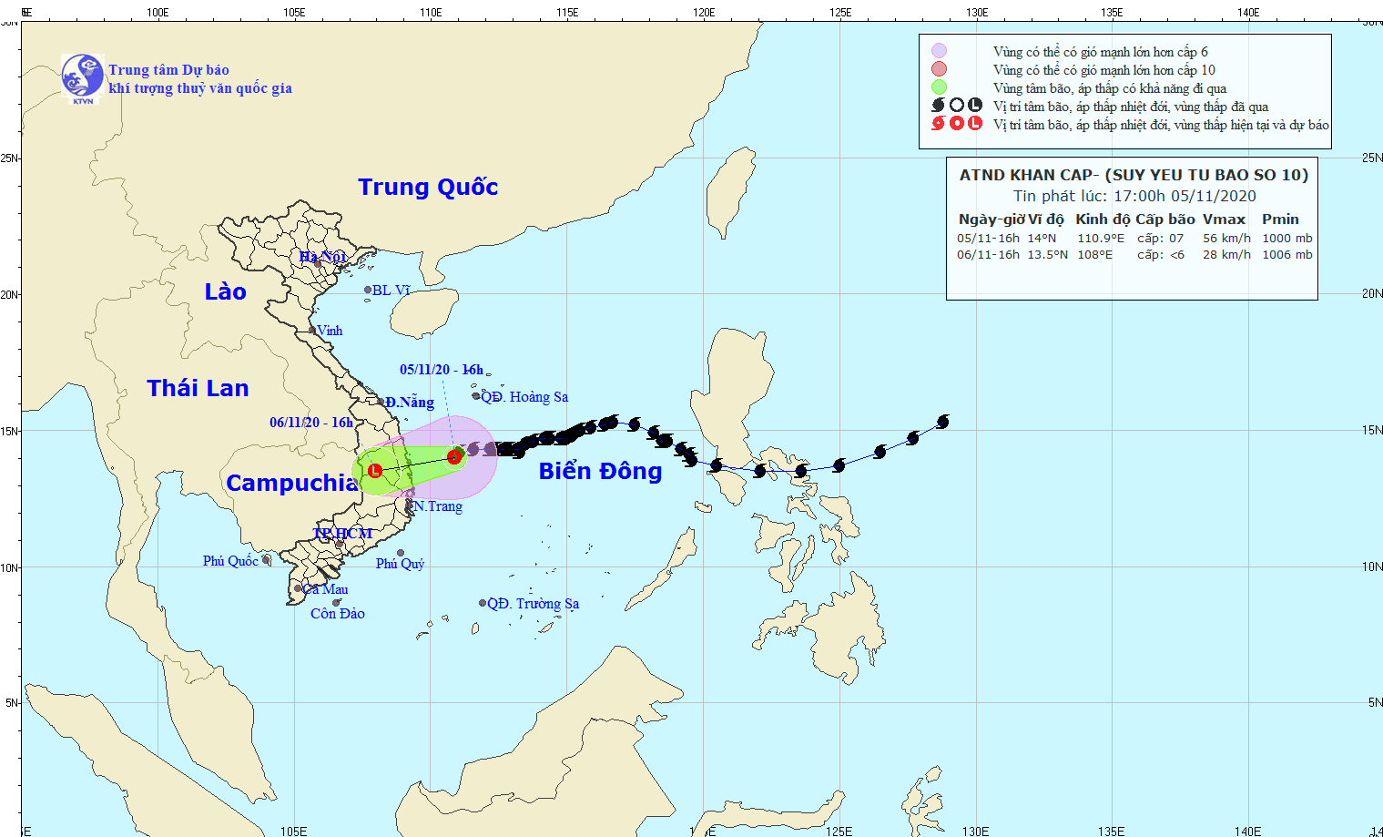 Áp thấp nhiệt đới gây mưa rất to cho các tỉnh từ Thừa Thiên-Huế tới Bình Định
