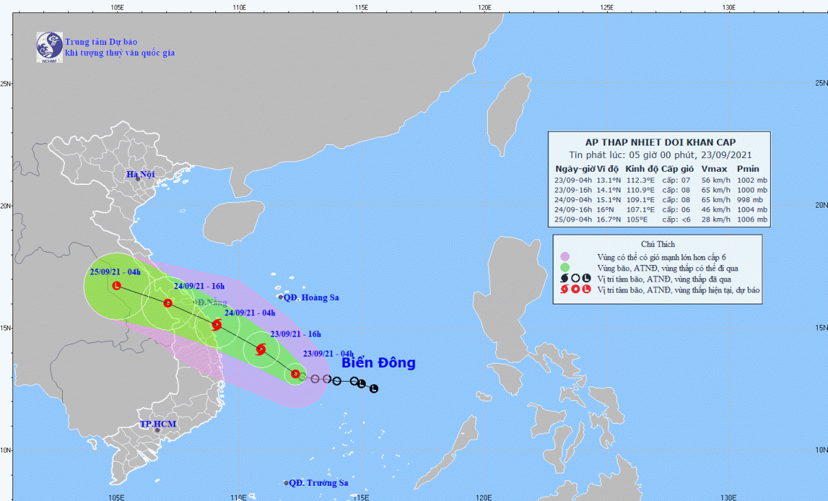 Áp thấp nhiệt đới cách Phú Yên 330km, gió giật cấp 9
