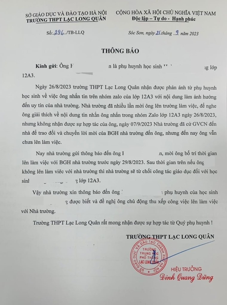 Sở GD&ĐT Hà Nội vào cuộc vụ nhà trường 'từ chối công tác giáo dục học sinh' ảnh 1