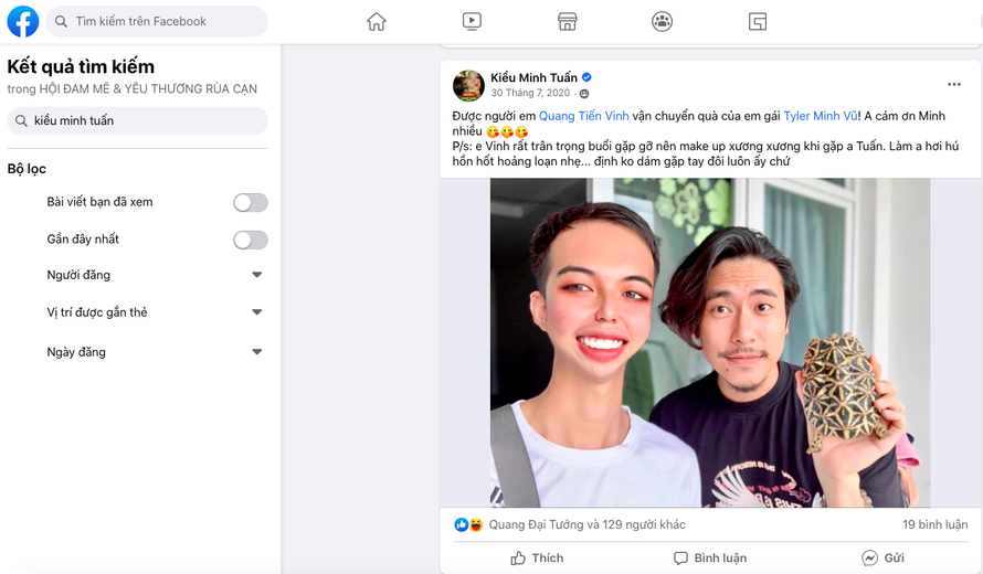 Hình ảnh nam diễn viên Kiều Minh Tuấn cầm trên tay một cá thể rùa cạn quý hiếm được tài khoản tích xanh Facebook mang tên "Kiều Minh Tuấn" đăng tải trên mạng xã hội.