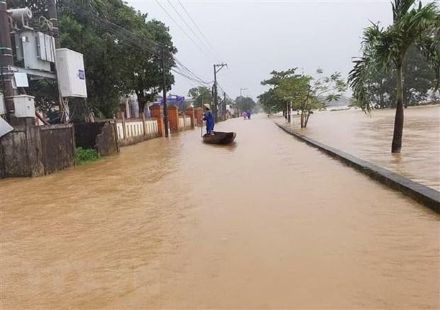 Đường giao thông ở xã Hải Phong, huyện Hải Lăng, tỉnh Quảng Trị bị ngập lụt. (Ảnh: Nguyên Lý/TTXVN) 