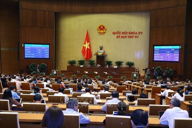 Quốc hội biểu quyết thông qua Nghị quyết về dự toán ngân sách nhà nước năm 2023. (Ảnh: TTXVN)