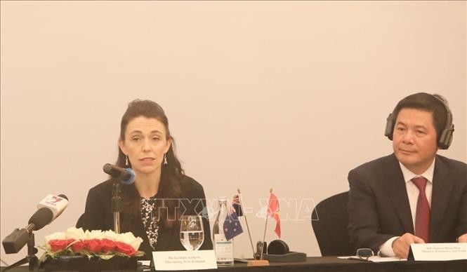 Thủ tướng New Zealand Jacinda Ardern phát biểu khai mạc sự kiện. Ảnh: Tuấn Anh/TTXVN