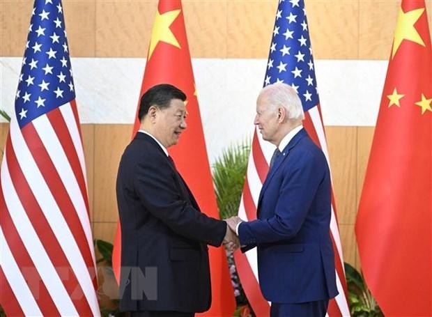 Chủ tịch Trung Quốc Tập Cận Bình (trái) và Tổng thống Mỹ Joe Biden trong cuộc gặp trước thềm Hội nghị thượng đỉnh Nhóm các nền kinh tế phát triển và mới nổi hàng đầu thế giới (G20) ở Bali, Indonesia, ngày 14/11. (Ảnh: THX/TTXVN)