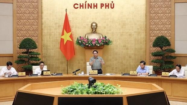 Thủ tướng Phạm Minh Chính phát biểu Phiên họp Chính phủ chuyên đề pháp luật. (Ảnh: TTXVN)