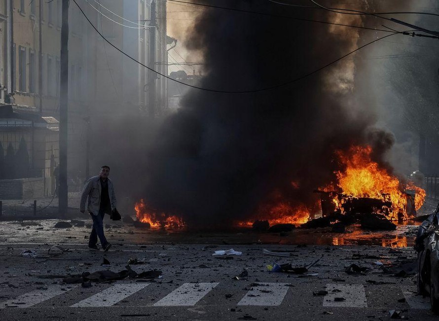 Thủ đô Kyiv của Ukraine bị không kích dữ dội hôm 10/10. Ảnh: Reuters