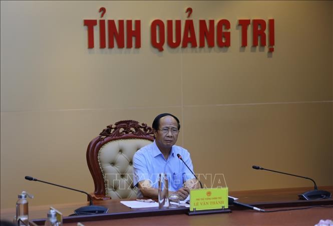 Phó Thủ tướng Chính phủ Lê Văn Thành, Trưởng Ban chỉ đạo Quốc gia về phòng, chống thiên tai chủ trì buổi họp. Ảnh: Thanh Thủy/TTXVN