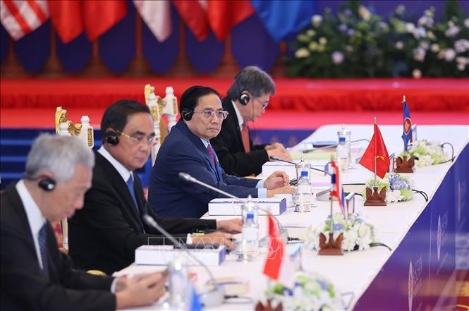 Thủ tướng Phạm Minh Chính dự Hội nghị Cấp cao ASEAN+3 lần thứ 25. Ảnh: Dương Giang/TTXVN