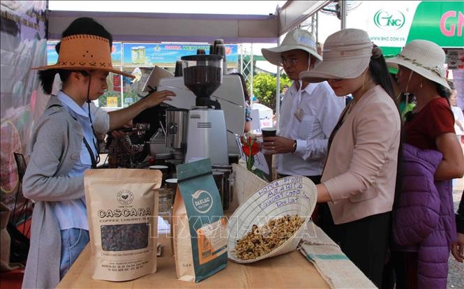 Các doanh nghiệp kinh doanh cà phê giới thiệu các sản phẩm cà phê đến người dân và du khách. Ảnh minh họa: Phạm Cường/TTXVN