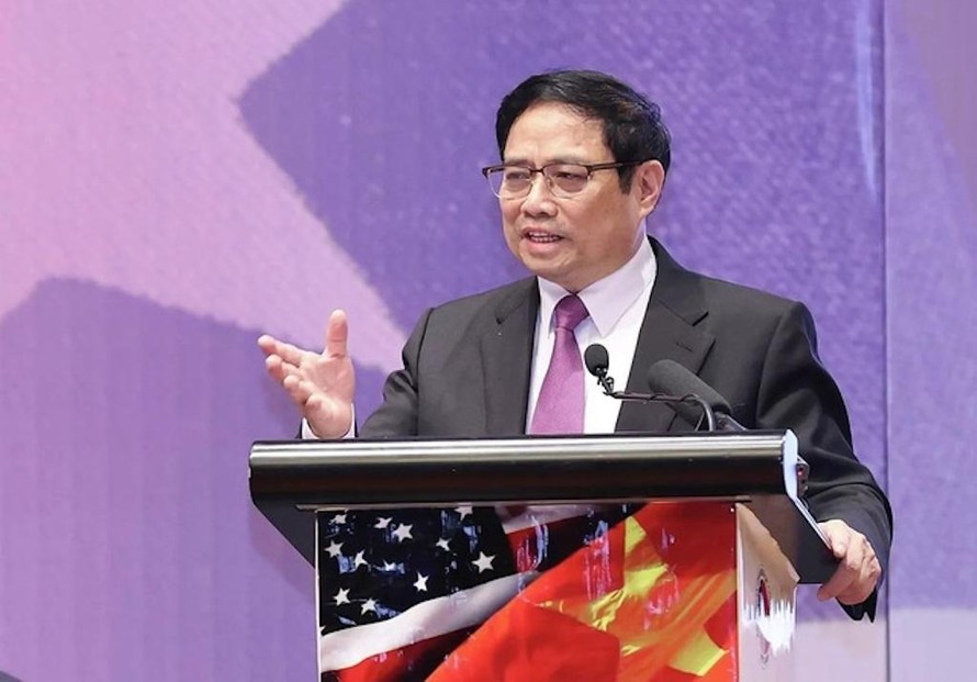 Thủ tướng Phạm Minh Chính phát biểu tại Hội nghị Thượng đỉnh kinh doanh Việt Nam-Hoa Kỳ, ngày 8/3/2022 tại Hà Nội.