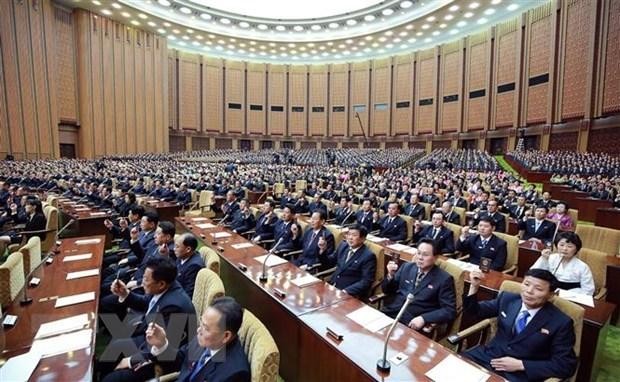 Toàn cảnh một phiên họp toàn thể Hội đồng Nhân dân Tối cao (Quốc hội) Triều Tiên tại Bình Nhưỡng. (Ảnh: AFP/TTXVN)