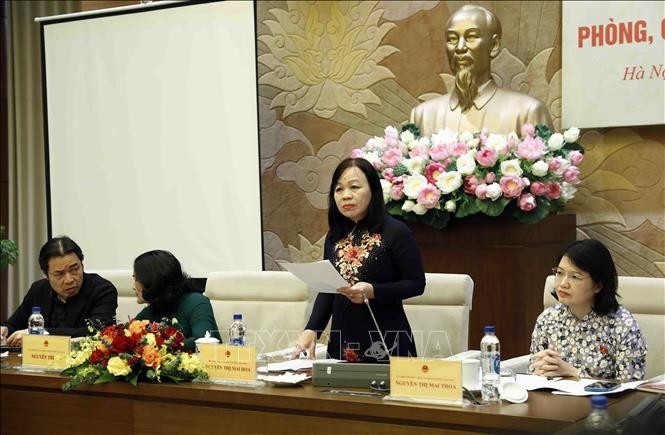 Phó Chủ nhiệm Ủy ban Văn hóa, Giáo dục của Quốc hội Nguyễn Thị Mai Hoa phát biểu. Ảnh: An Đăng/TTXVN