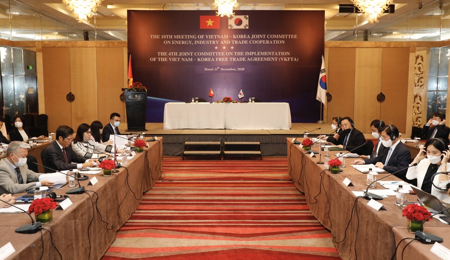 Kỳ họp giữa Hàn Quốc và Việt Nam về Hiệp định Thương mại tự do Việt Nam-Hàn Quốc (VKFTA) tại Hà Nội năm 2020. (Ảnh: TTXVN)