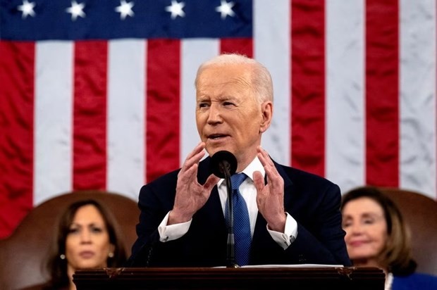 Tổng thống Mỹ Joe Biden đọc thông điệp Liên bang tại Quốc hội, ngày 1/3/2022. (Ảnh: Reuters)