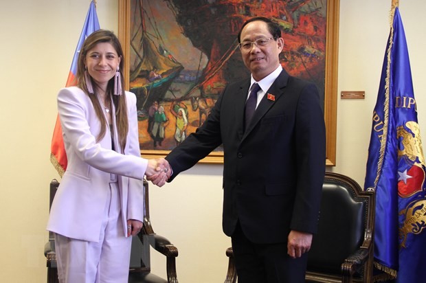Phó Chủ tịch Quốc hội Trần Quang Phương hội đàm với Phó Chủ tịch Hạ viện Chile Daniella Cicardini. (Ảnh: Ngọc Tùng/TTXVN)