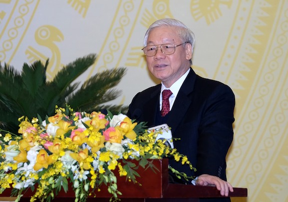 Tổng bí thư Nguyễn Phú Trọng phát biểu tại Hội nghị. Ảnh:VGP/Quang Hiếu