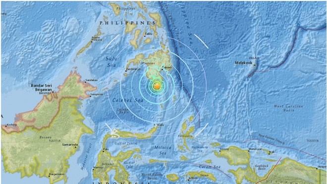 Khu vực xảy ra động đất ở phía nam Philippines. Đồ họa: USGS.