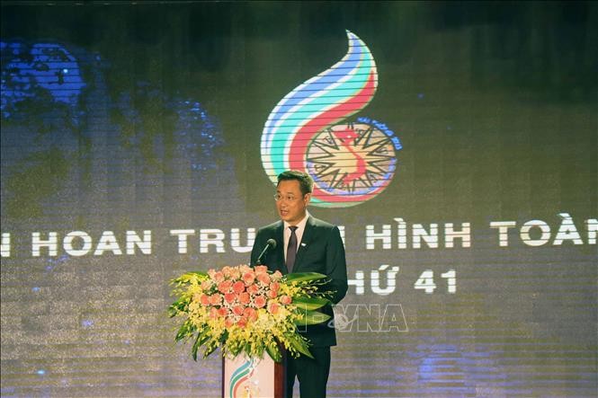 Tổng giám đốc Đài truyền hình Việt Nam Lê Ngọc Quang phát biểu tại Lễ khai mạc. Ảnh: Hoàng Ngọc/TTXVN.