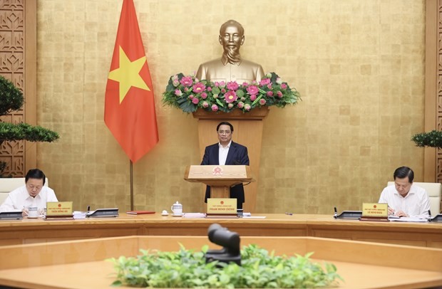 Thủ tướng Phạm Minh Chính kết luận Phiên họp Chính phủ thường kỳ tháng 4/2023. Ảnh: Dương Giang/TTXVN.