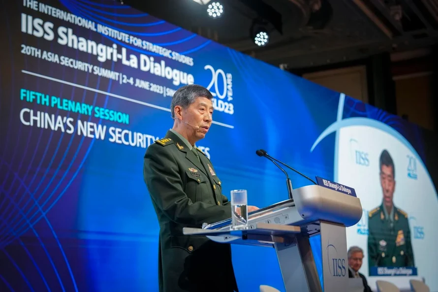 Bộ trưởng Quốc phòng Trung Quốc Lý Thượng Phúc phát biểu tại Đối thoại Shangri-La 20 ngày 4/6.