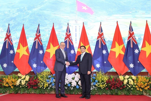 Thủ tướng Phạm Minh Chính và Thủ tướng Australia Anthony Albanese tiến hành hội đàm. Ảnh: VGP/Nhật Bắc.