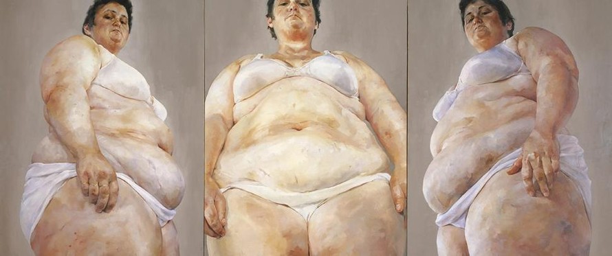 Jenny Saville, "Strategy", 1994, sơn dầu trên canvas, bộ ba tấm, 108 x 250½ inch. 