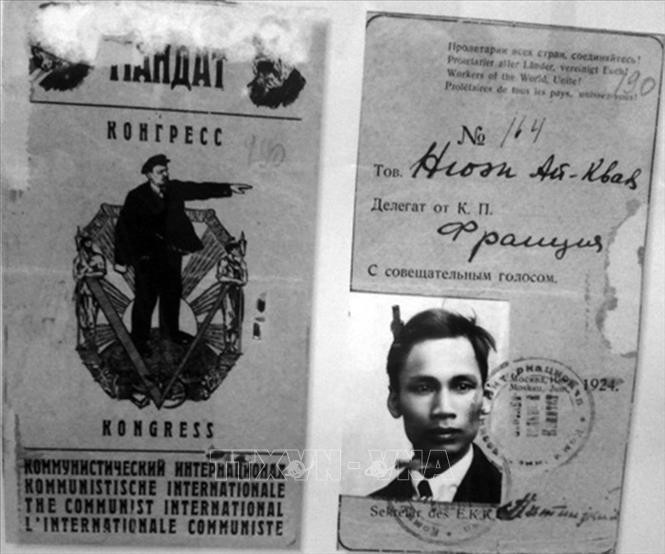 Thẻ đại biểu tư vấn cấp cho Nguyễn Ái Quốc để tham dự Đại hội lần thứ 5 Quốc tế Cộng sản tại Moskva (Liên Xô), từ ngày 17/6 - 8/7/1924. Ảnh: Tư liệu/TTXVN phát
