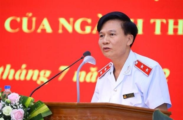 Phó Tổng Thanh tra Chính phủ Bùi Ngọc Lam trình bày báo cáo tại hội nghị triển khai nhiệm vụ sáu tháng cuối năm, ngày 7/7/2022. (Ảnh: Văn Điệp/TTXVN)