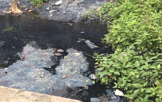 Nhiều cơ sở sản xuất xả thải trực tiếp ra môi trường khiến nước sông đen ngòm, đặc quánh