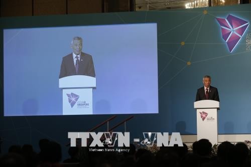 Thủ tướng Lý Hiển Long nhấn mạnh các nước cần kiên cường trước các mối đe dọa truyền thống và phi truyền thống như khủng bố và tấn công mạng. Ảnh: EPA-EFE/ TTXVN .