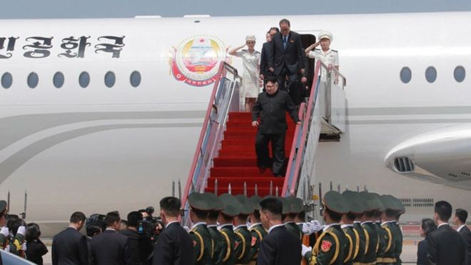 Chuyên cơ Chammae-1 chở ông Kim Jong Un tới Đại Liên, Trung Quốc hồi tháng Năm. (Ảnh: KCNA)