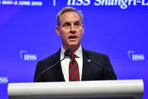 Quyền Bộ trưởng Quốc phòng Mỹ Patrick Shanahan phát biểu tại Đối thoại Shangri-La lần thứ 18. (Nguồn: straitstimes.com)