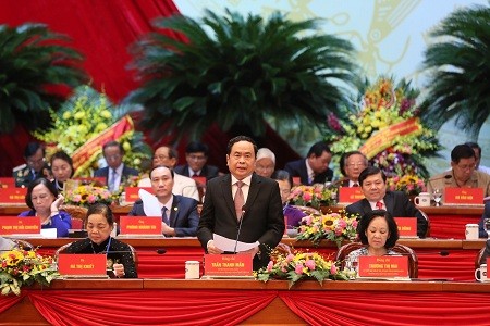 Ông Trần Thanh Mẫn, Chủ tịch Ủy ban Trung ương MTTQ Việt Nam phát biểu tại Đại hội - Ảnh: VGP/Nhật Bắc