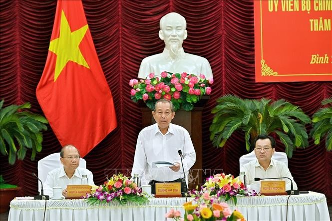 Phó Thủ tướng Chính phủ Trương Hòa Bình phát biểu tại buổi làm việc. Ảnh: Nguyễn Thanh/TTXVN