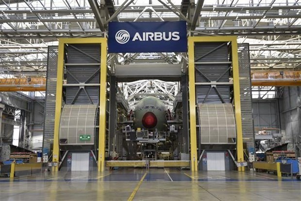 Máy bay A380 của Airbus được sản xuất tại nhà máy ở Blagnac, miền nam nước Pháp, ngày 21/3/2018. (Nguồn: AFP/TTXVN)