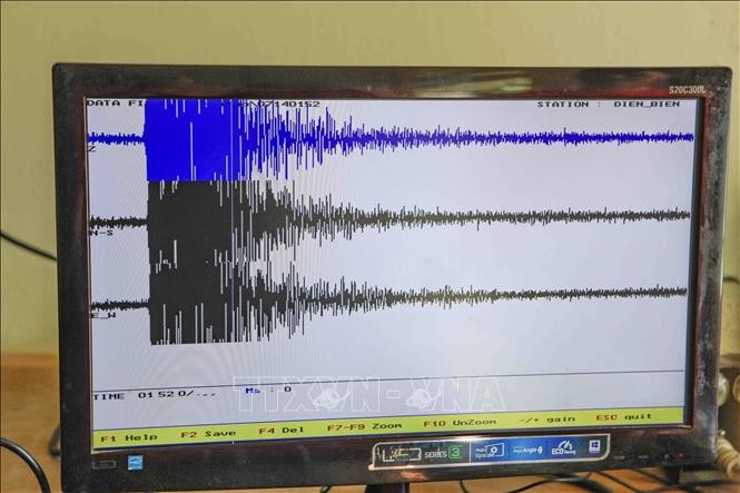 Giản đồ trận động đất biểu thị trên máy vi tính.