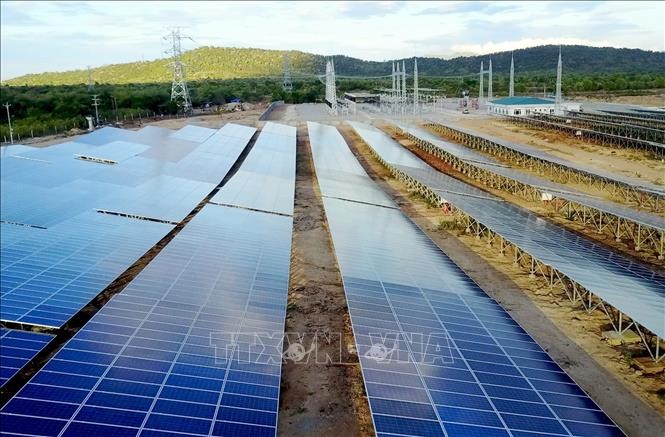 Nhiều dự án điện gió và điện mặt trời tại Ninh Thuận phải giảm công suất phát do quá tải đường truyền. Ảnh: Công Thử/TTXVN