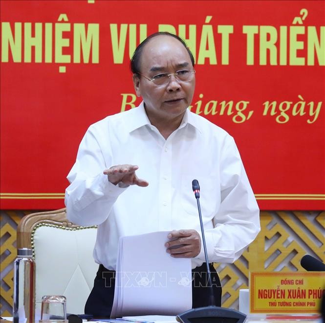 Thủ tướng Nguyễn Xuân Phúc phát biểu kết luận buổi làm việc. Ảnh: Thống Nhất/ TTXVN