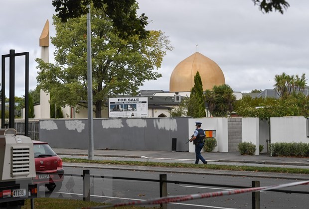 Cảnh sát tuần tra gần hiện trường vụ xả súng ở Christchurch, New Zealand ngày 21/3/2019. (Nguồn: THX/ TTXVN)