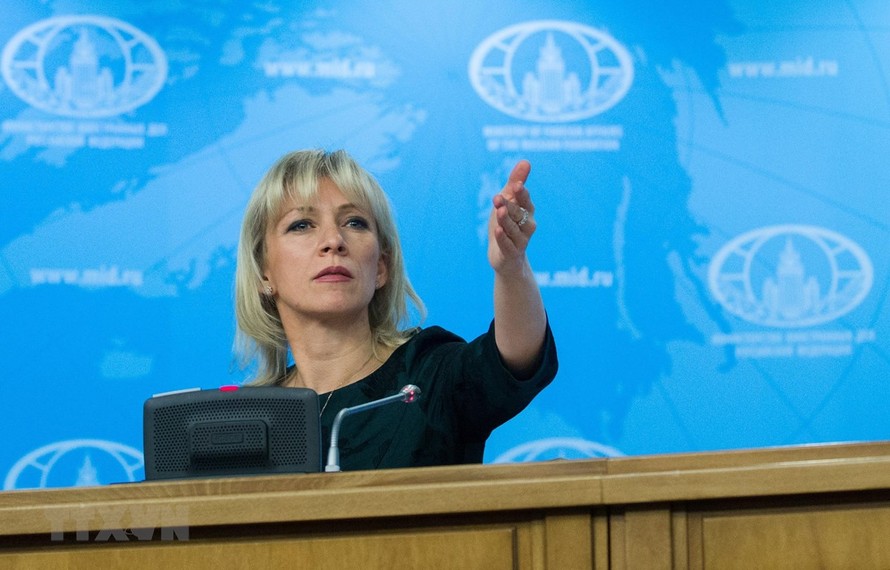 Người phát ngôn Bộ Ngoại giao Nga Maria Zakharova trong cuộc họp báo tại thủ đô Moskva. (Ảnh: THX/TTXVN)