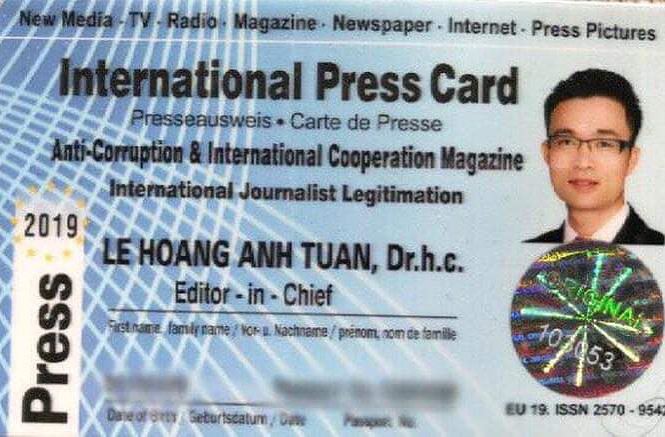 Thẻ "nhà báo quốc tế" của ông Lê Hoàng Anh Tuấn