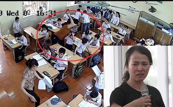  Hình ảnh cô giáo Nguyễn Thị Thu Trang đánh học sinh trong giờ thi cuối kỳ.