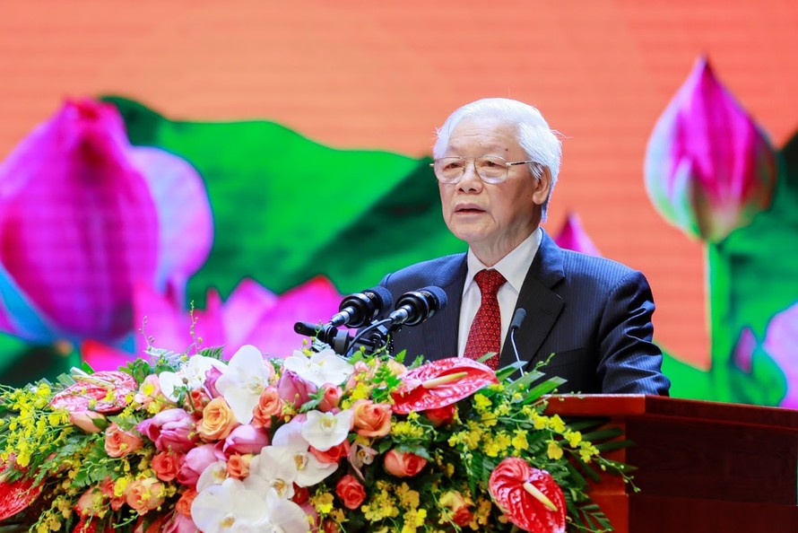 Tổng Bí thư, Chủ tịch nước Nguyễn Phú Trọng đọc diễn văn lễ kỷ niệm 50 năm thực hiện Di chúc của Chủ tịch Hồ Chí Minh 