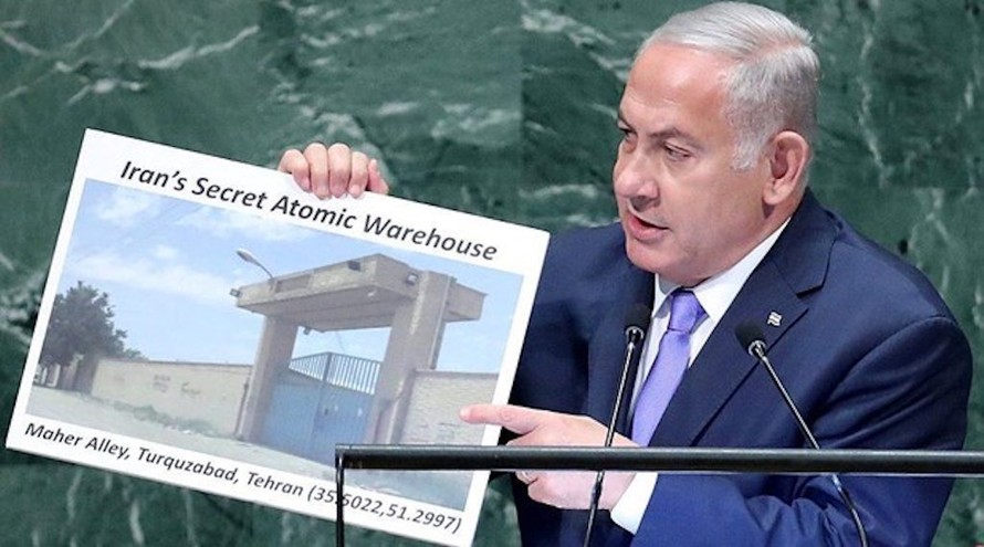 Thủ tướng Israel Benjamin Netanyahu đưa ra hình ảnh về kho hạt nhân của Iran