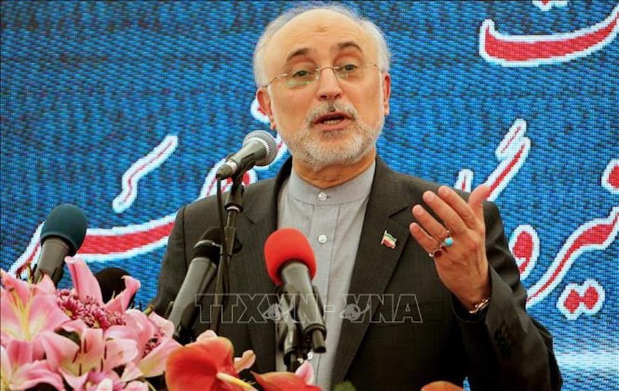 Giám đốc Tổ chức Năng lượng Nguyên tử Iran (AEOI) Ali-Akbar Salehi phát biểu trong cuộc họp báo tại Bushehr ngày 10/11/2019.